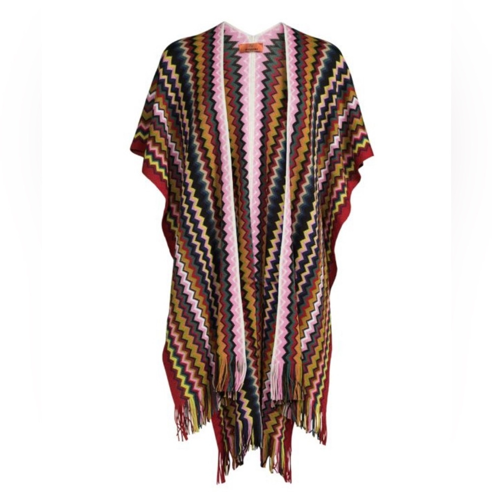 Missoni Chevron Print Wool Blend Ruana Outer Shawl Multi Color - Picture 2 of 5